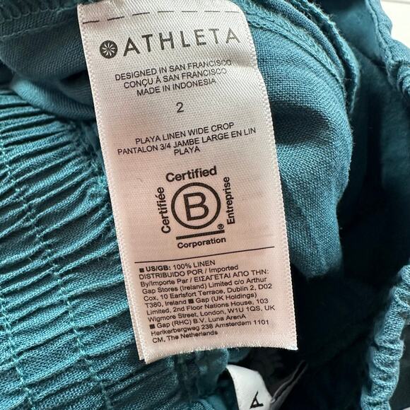 Athleta Pants Womens 2 Teal Playa Linen Wide Leg Crop Slit Relaxed Casual Resort - Picture 5 of 13